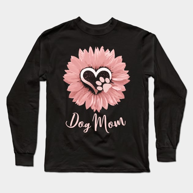 Dog mom pink sunflower paw print Long Sleeve T-Shirt by Collagedream